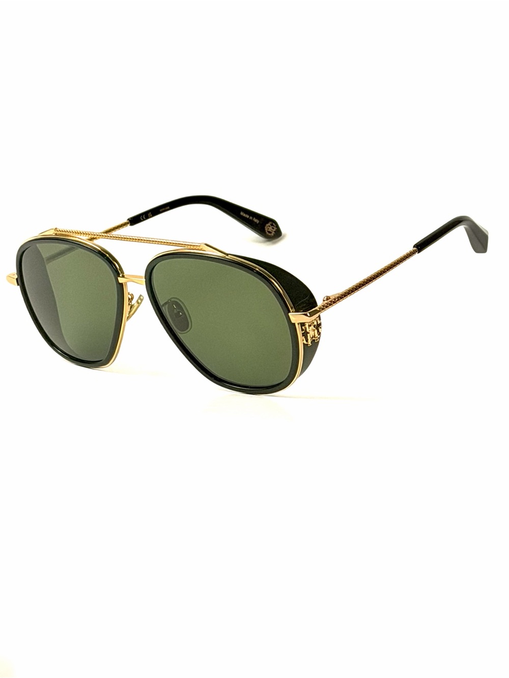 Roberto Cavalli Black and Gold Frame Sunglasses with Green Lenses